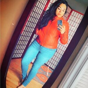 Coral Orange L Harley Leather Riding Jacket